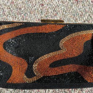 Copper and black beaded evening clutch
